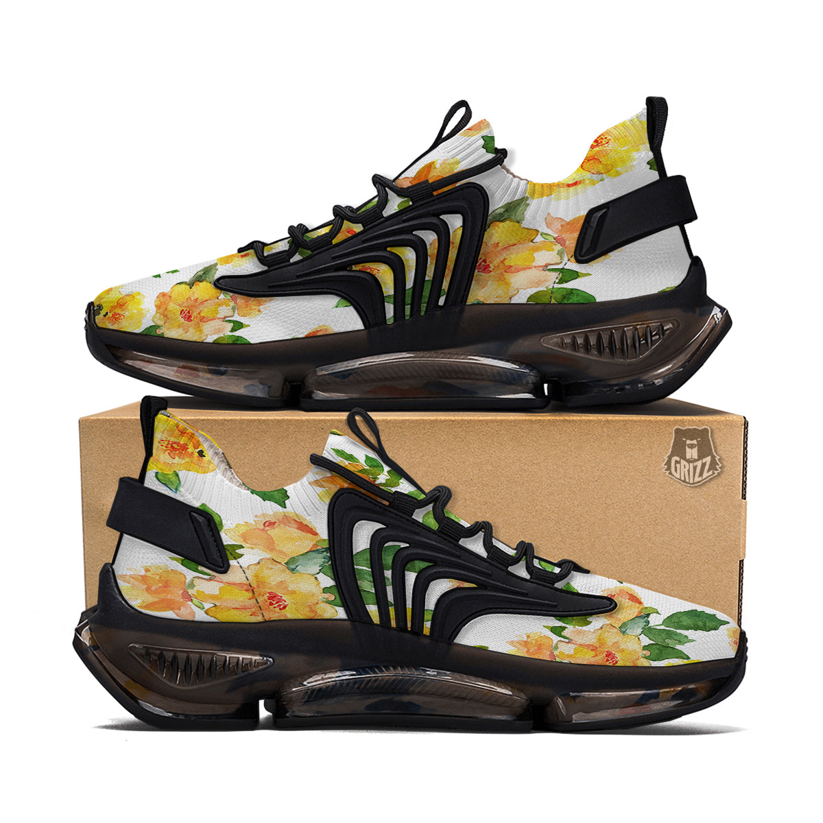 Yellow Rose Watercolor Print Pattern Black Gym Shoes-grizzshop