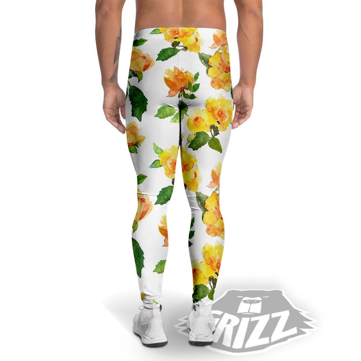Yellow Rose Watercolor Print Pattern Men's Leggings-grizzshop