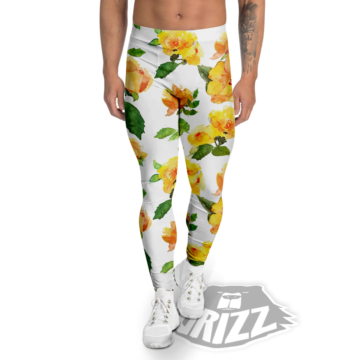Yellow Rose Watercolor Print Pattern Men's Leggings-grizzshop