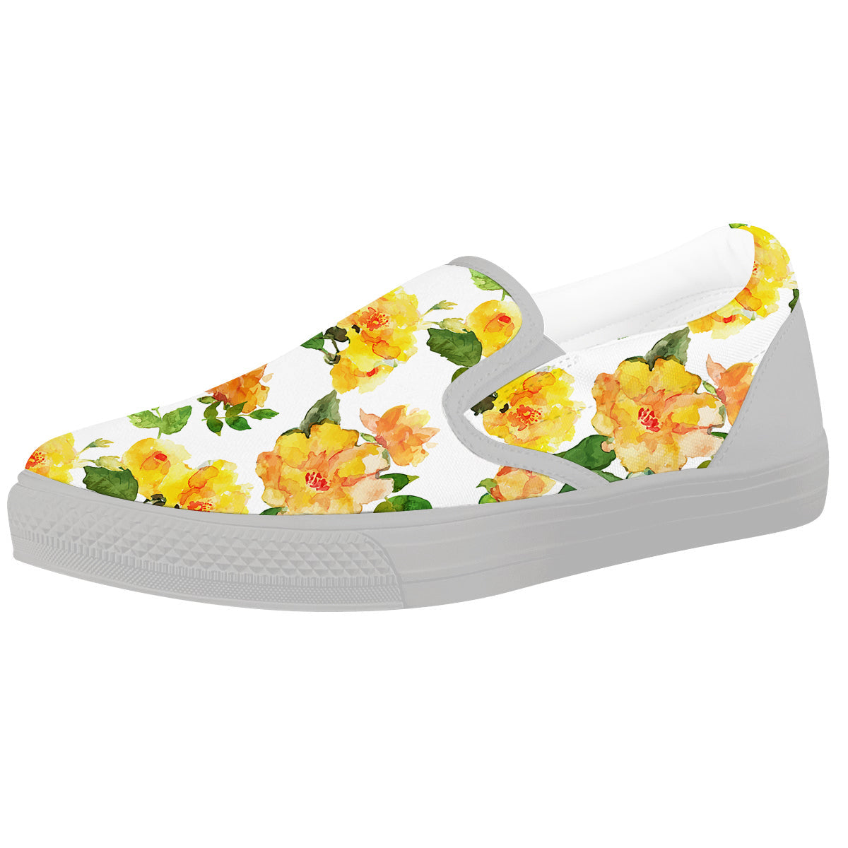 Yellow Rose Watercolor Print Pattern White Slip On Shoes-grizzshop