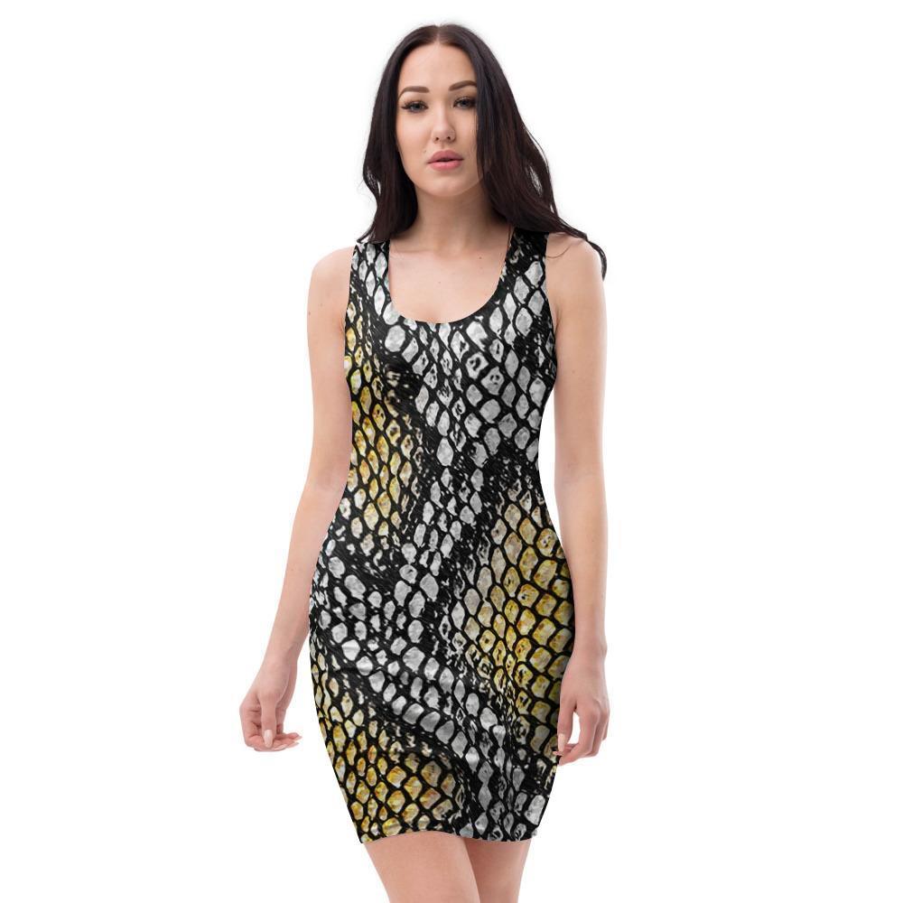 Yellow Snakeskin print Bodycon Dress-grizzshop