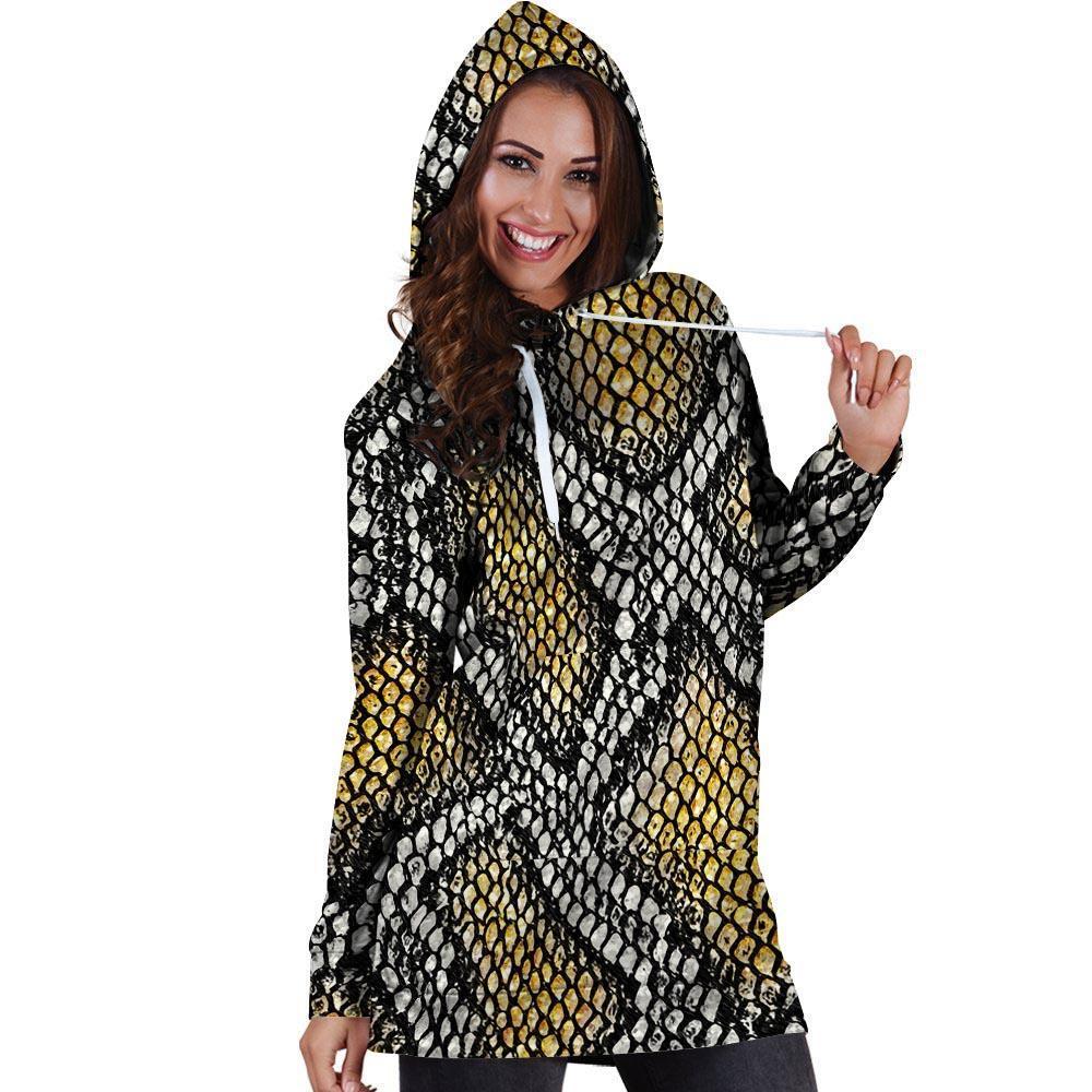 Yellow Snakeskin print Hoodie Dress-grizzshop