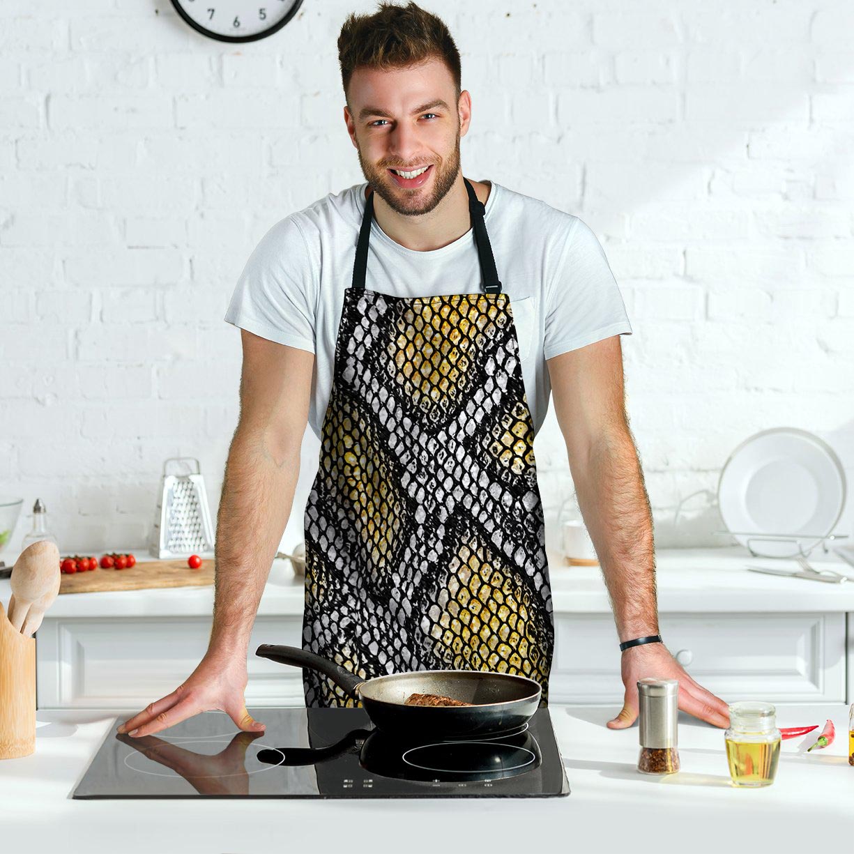 Yellow Snakeskin print Men's Apron-grizzshop