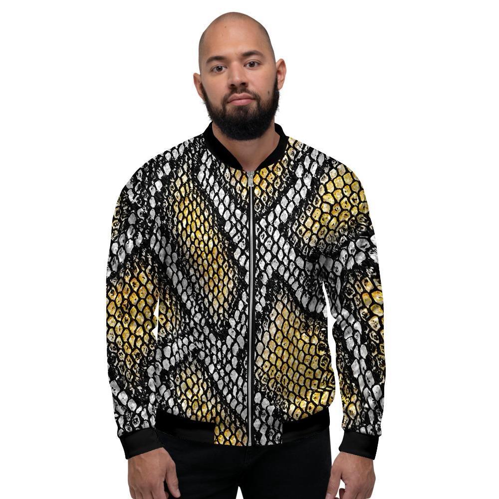 Yellow Snakeskin print Men's Bomber Jacket-grizzshop
