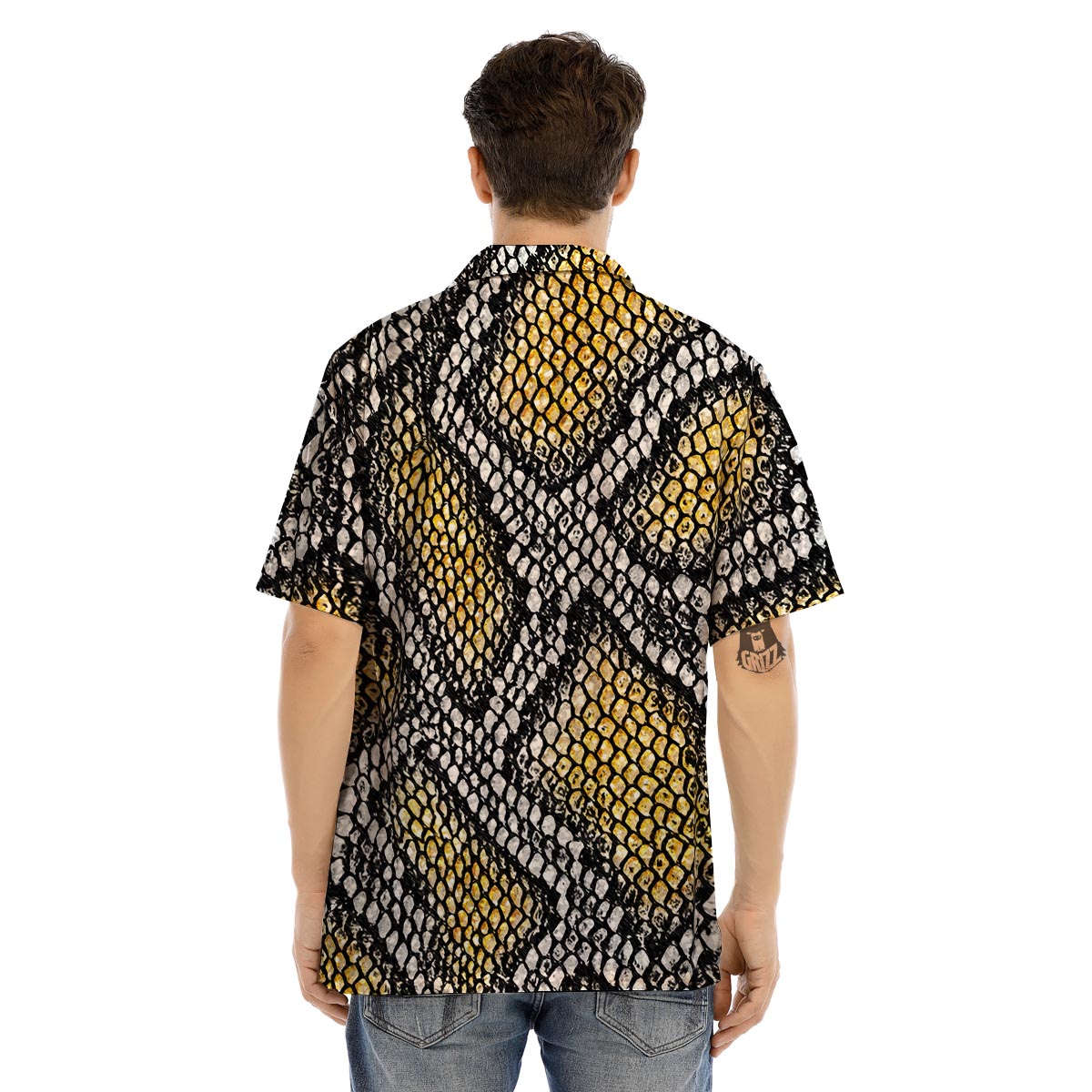 Yellow Snakeskin print Men’s Hawaiian Shirt-grizzshop