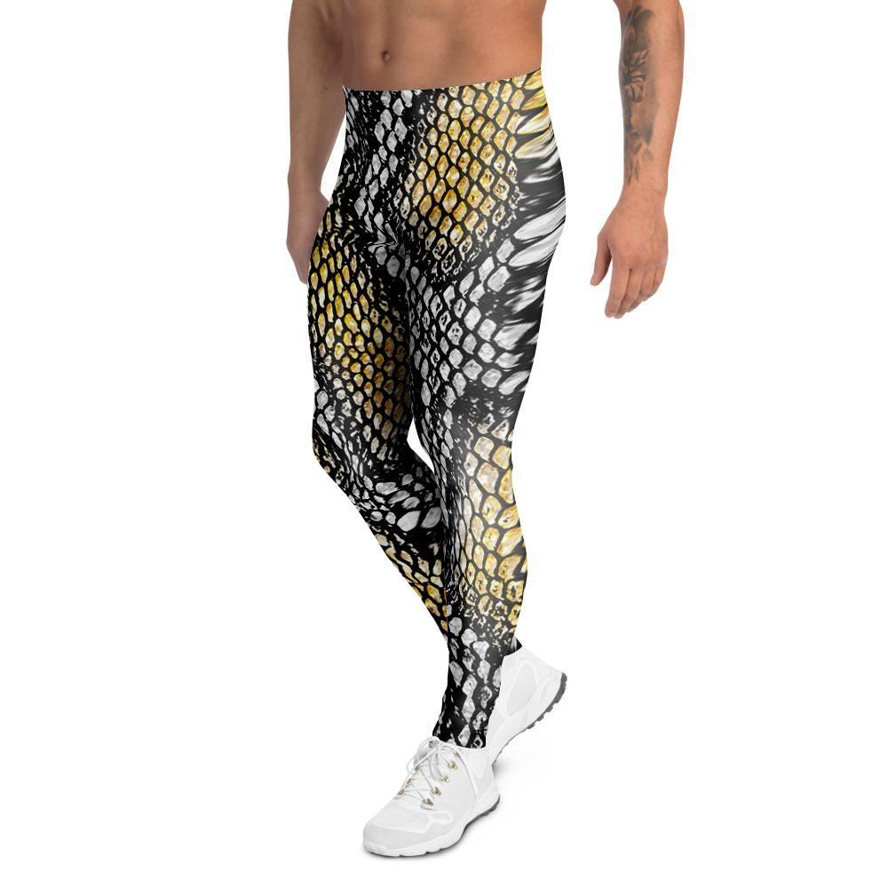 Yellow Snakeskin print Men's Leggings-grizzshop