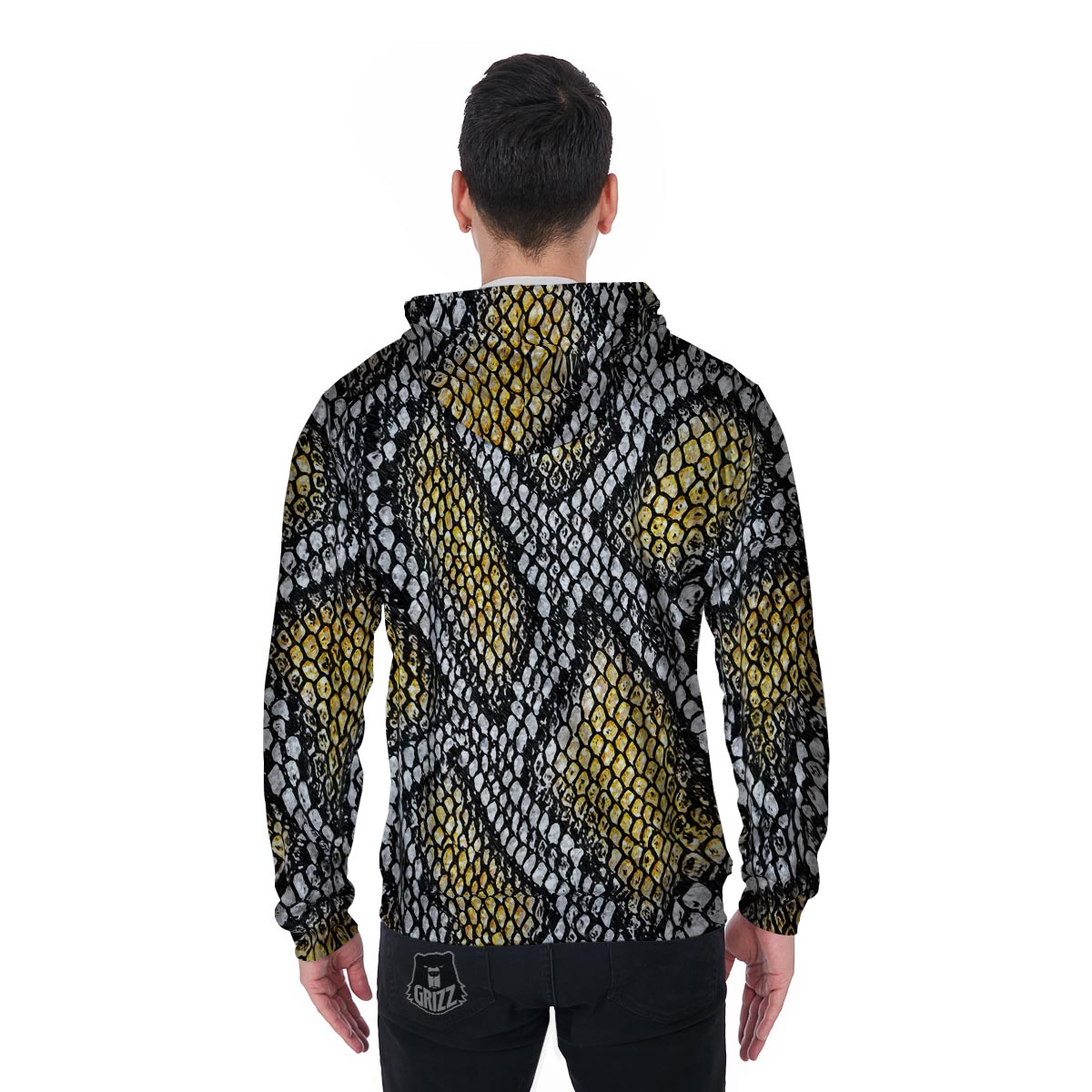 Yellow Snakeskin print Men's Zip Up Hoodie-grizzshop