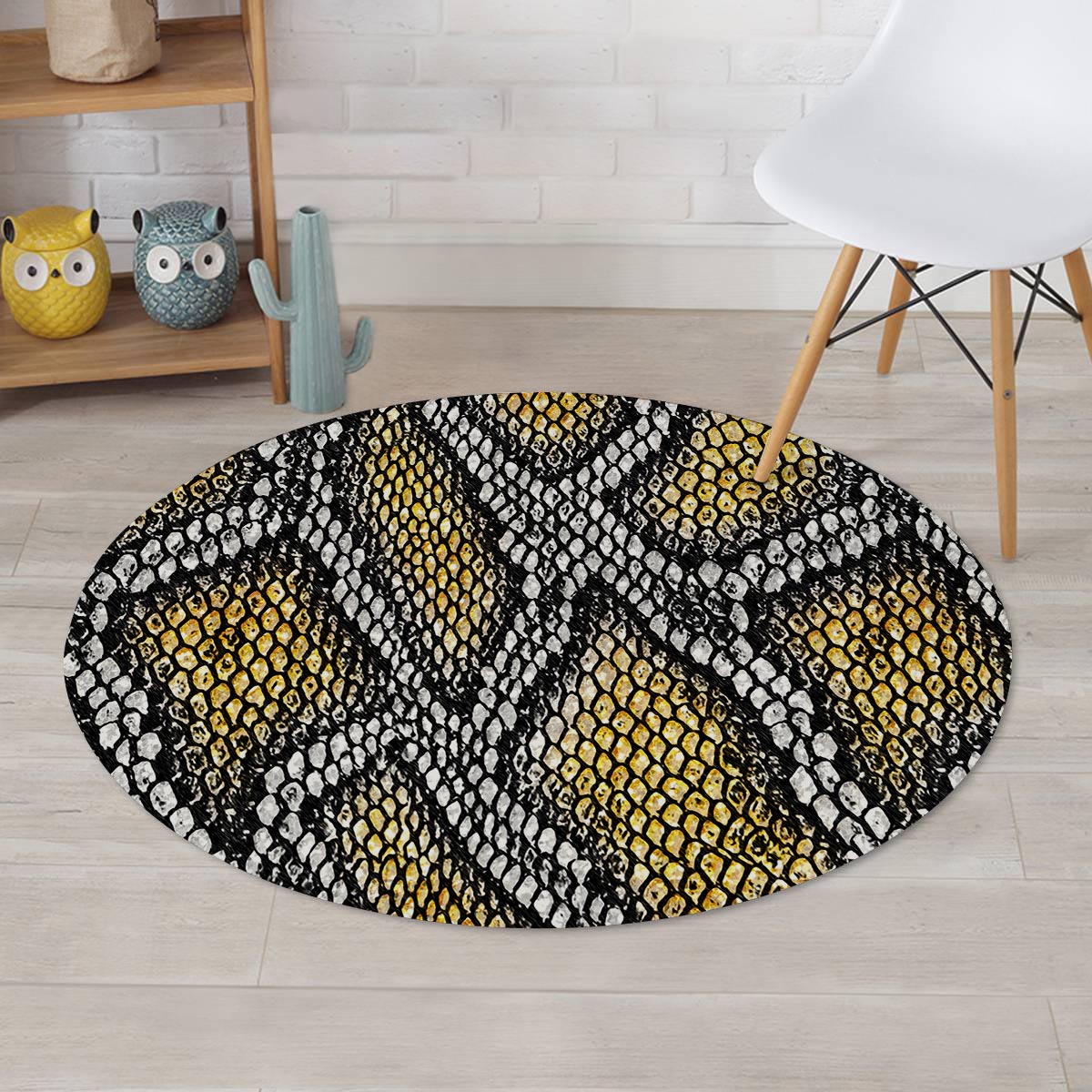 Yellow Snakeskin print Round Rug-grizzshop