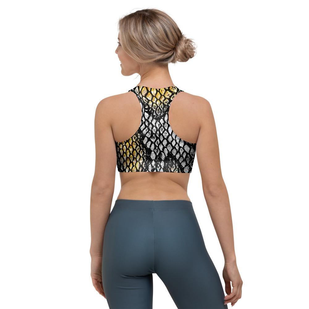 Yellow Snakeskin print Sports Bra-grizzshop