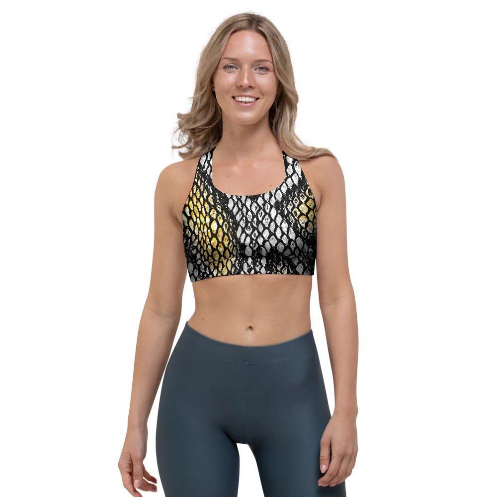 Yellow Snakeskin print Sports Bra-grizzshop