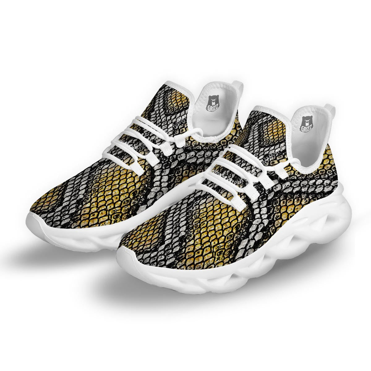 Yellow Snakeskin print White Running Shoes-grizzshop