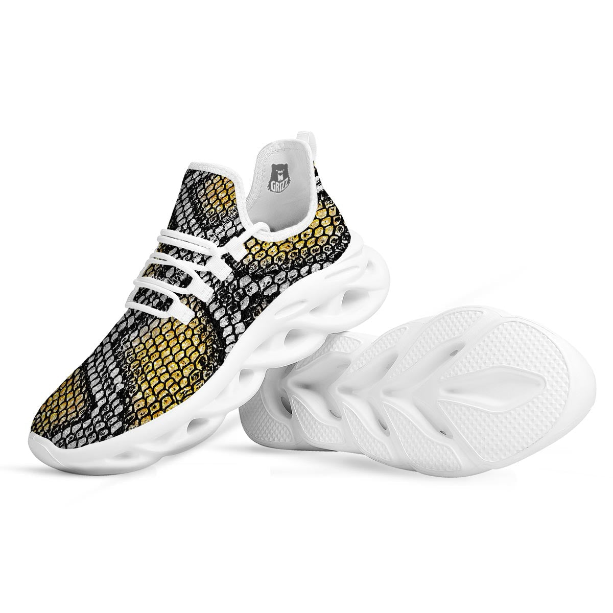 Yellow Snakeskin print White Running Shoes-grizzshop