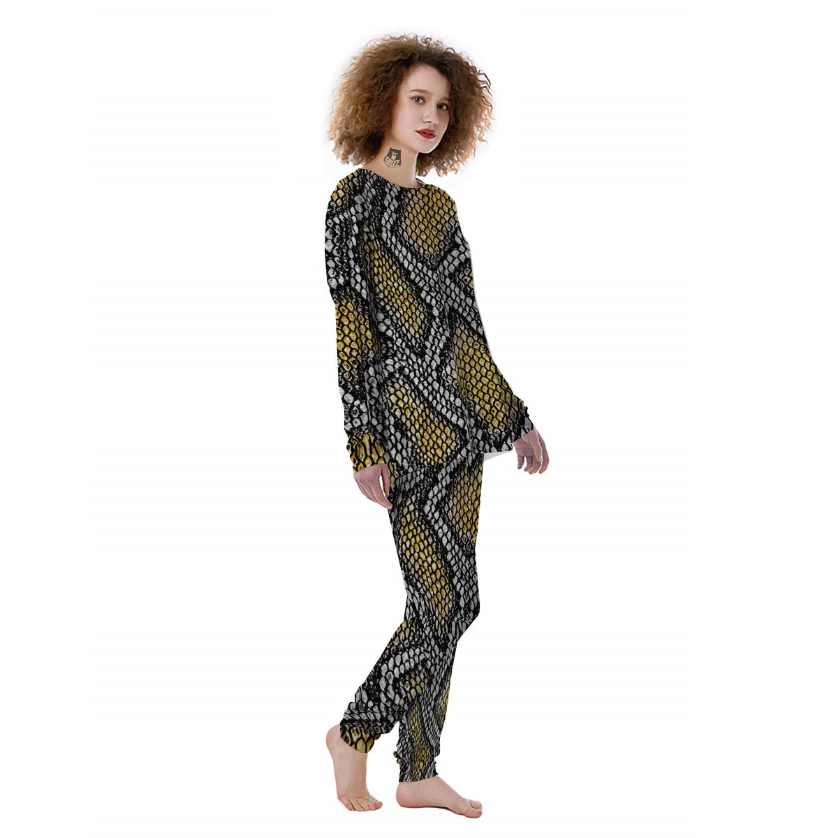 Yellow Snakeskin print Women's Pajamas-grizzshop