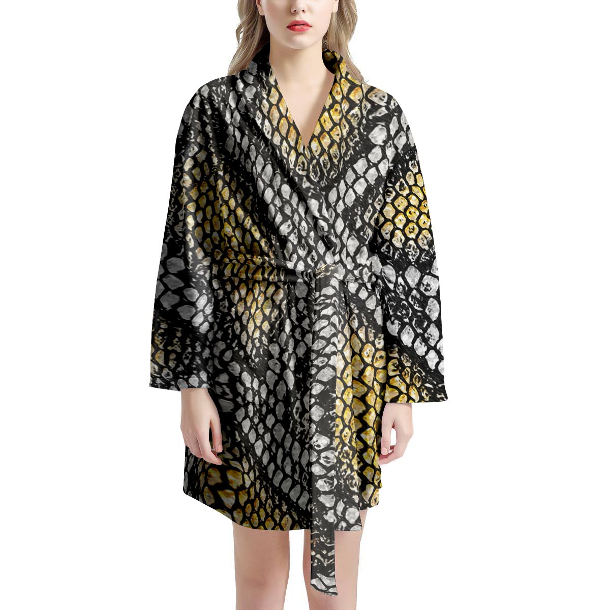 Yellow Snakeskin print Women's Robe-grizzshop