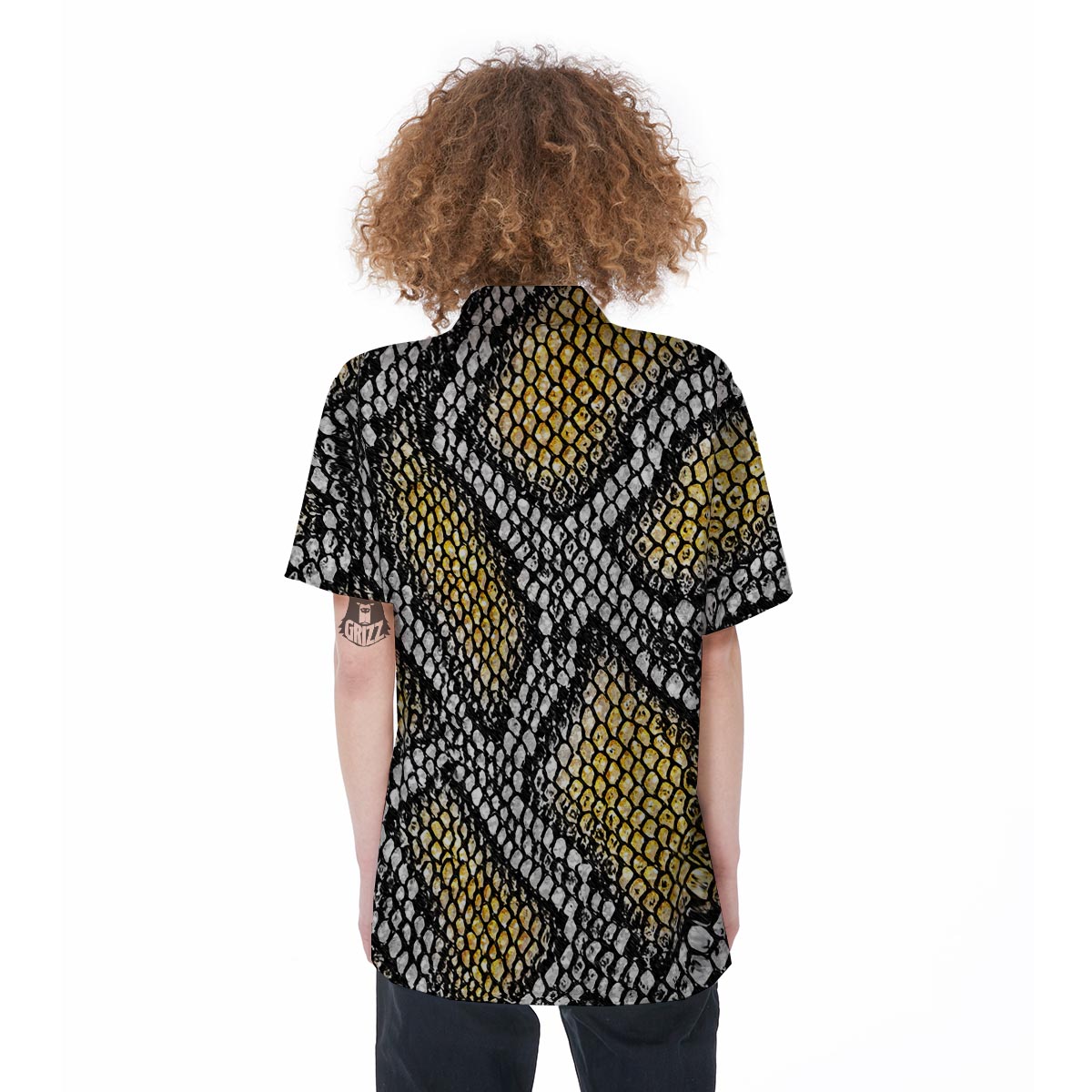 Yellow Snakeskin print Women's Short Sleeve Shirts-grizzshop