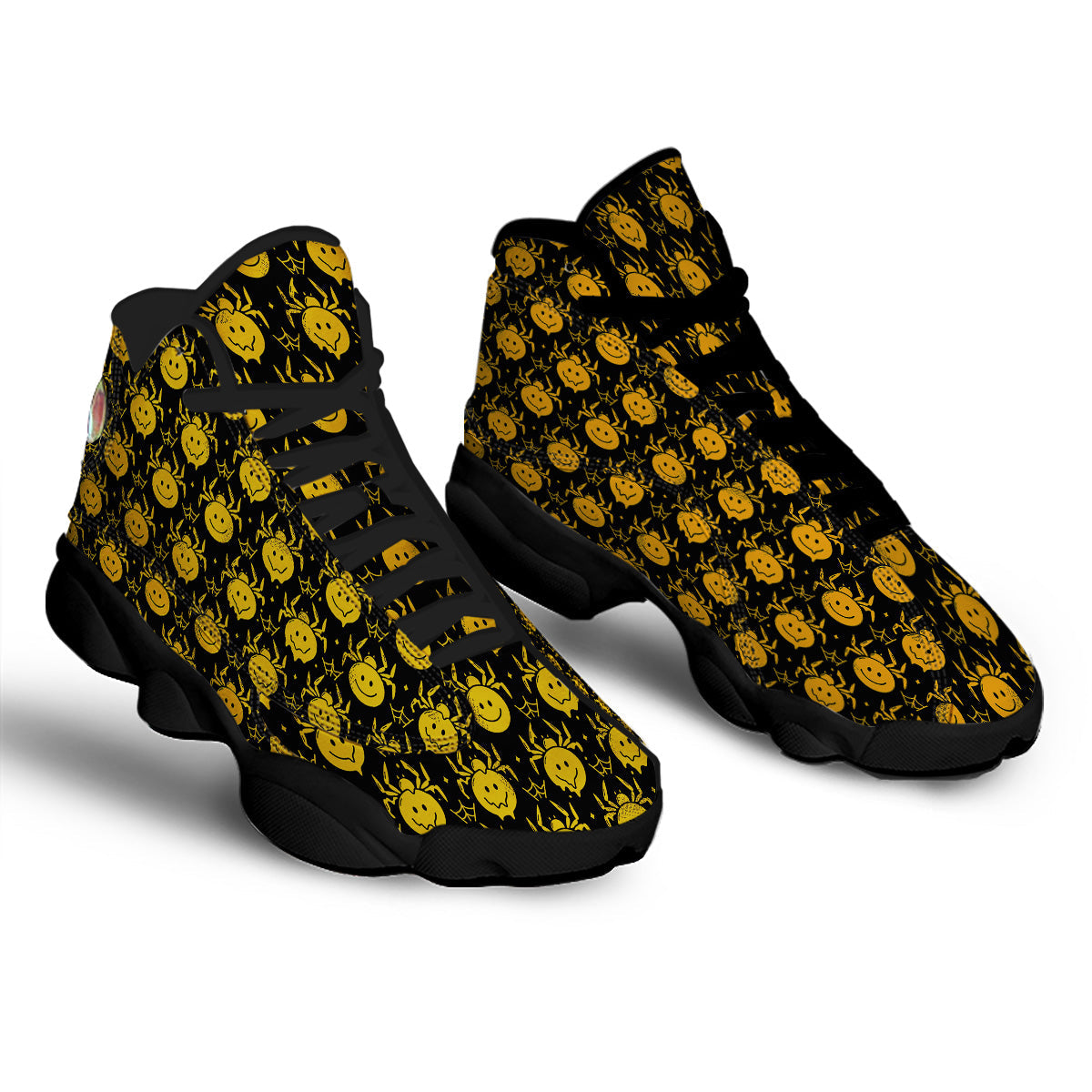 Yellow Spider Psychedelic Melt Print Pattern Black Basketball Shoes-grizzshop