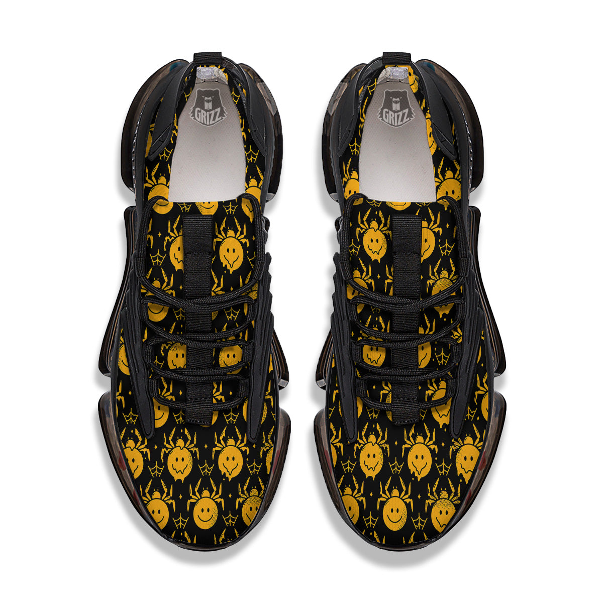 Yellow Spider Psychedelic Melt Print Pattern Black Gym Shoes-grizzshop