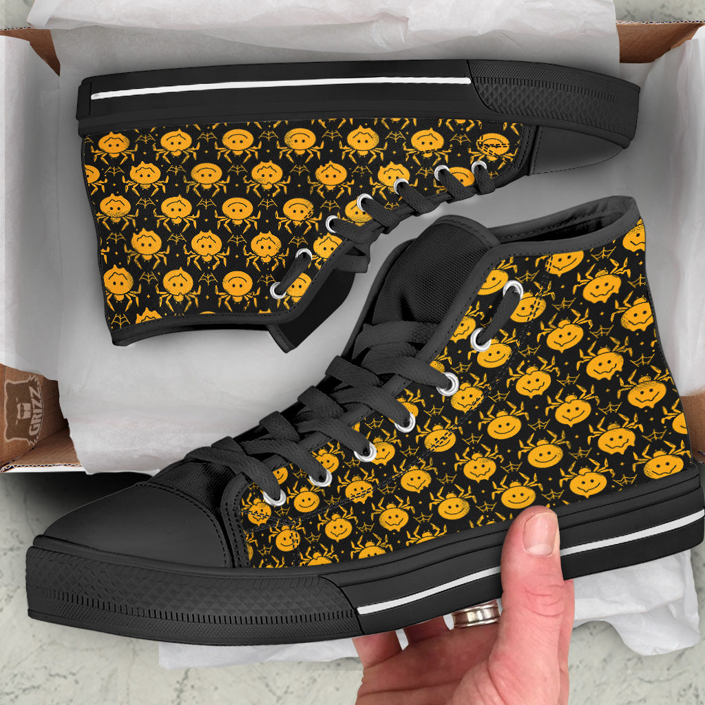 Yellow Spider Psychedelic Melt Print Pattern Black High Top Shoes-grizzshop