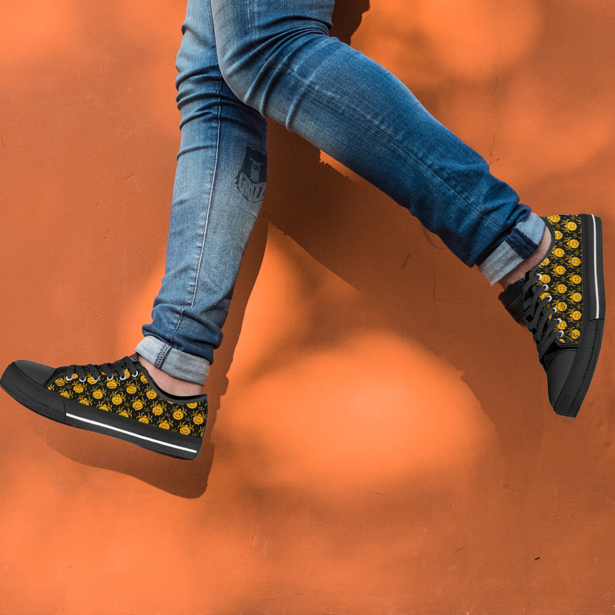 Yellow Spider Psychedelic Melt Print Pattern Black Low Top Shoes-grizzshop