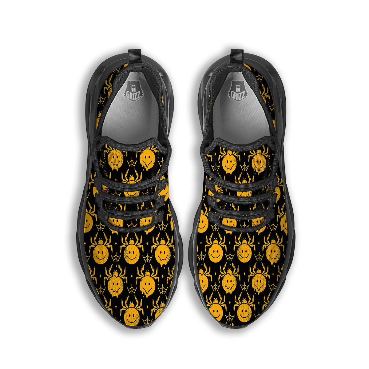 Yellow Spider Psychedelic Melt Print Pattern Black Running Shoes-grizzshop