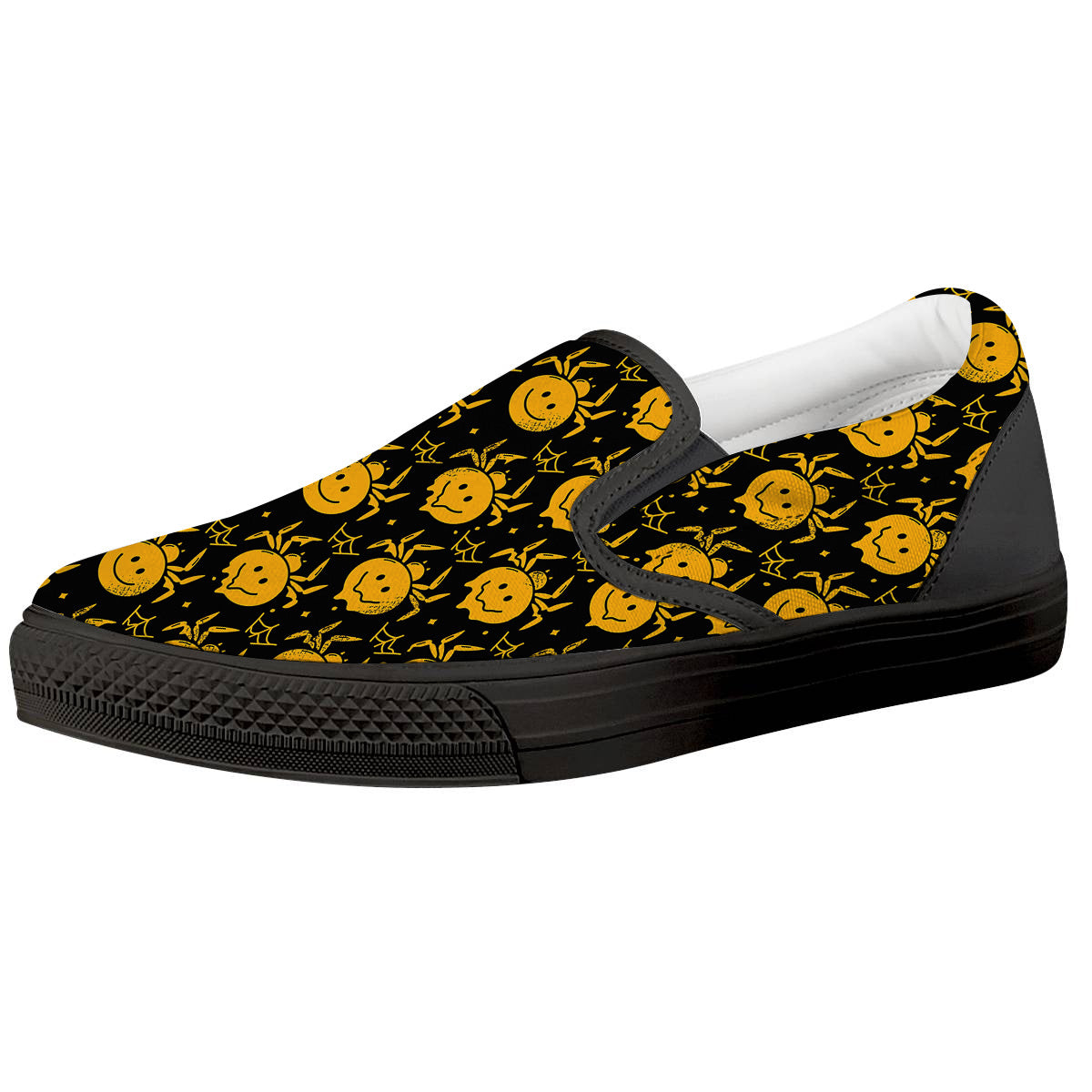 Yellow Spider Psychedelic Melt Print Pattern Black Slip On Shoes-grizzshop