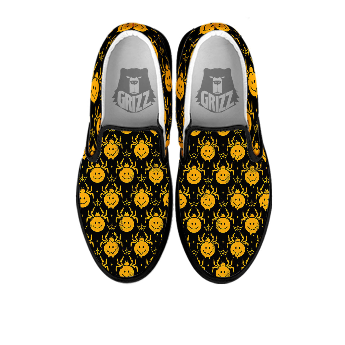 Yellow Spider Psychedelic Melt Print Pattern Black Slip On Shoes-grizzshop