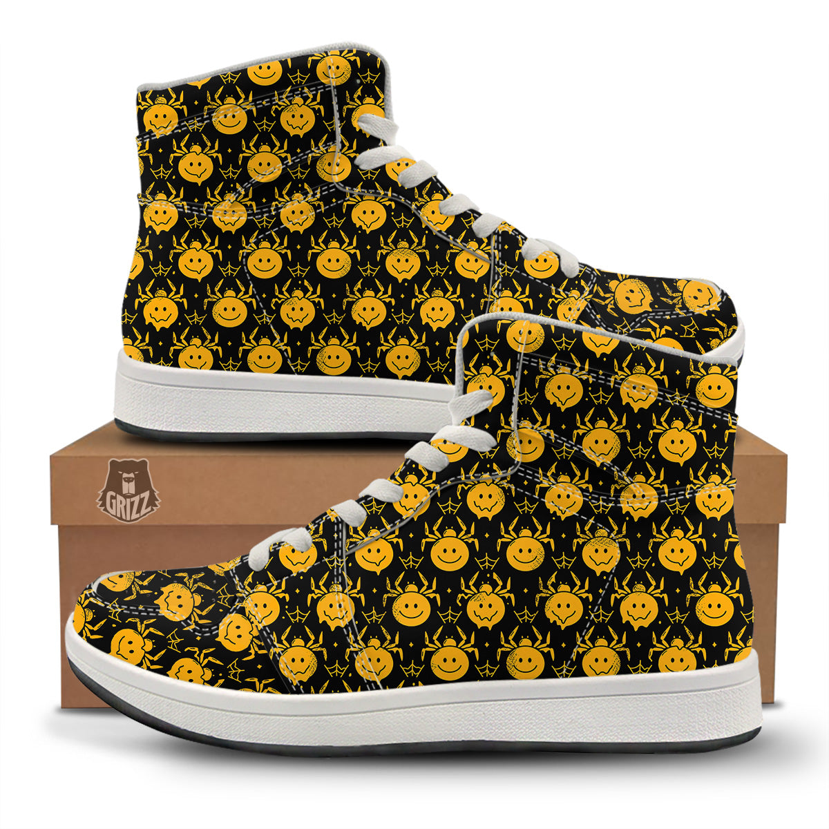 Yellow Spider Psychedelic Melt Print Pattern High Top Sneakers-grizzshop