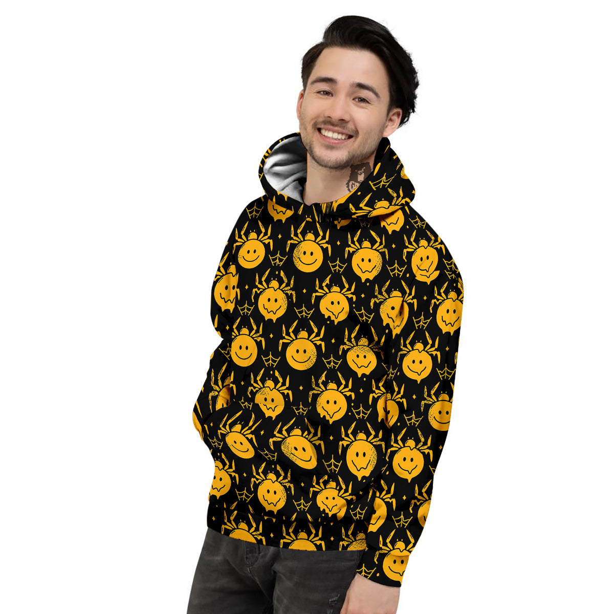 Yellow Spider Psychedelic Melt Print Pattern Men's Hoodie-grizzshop