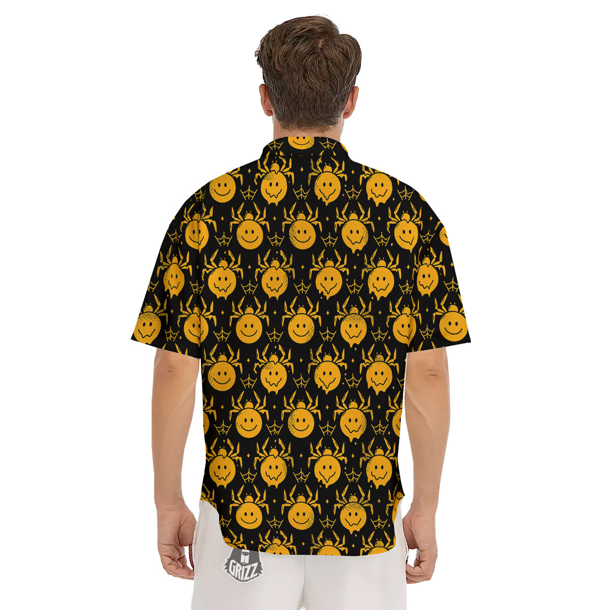 Yellow Spider Psychedelic Melt Print Pattern Men's Short Sleeve Shirts-grizzshop