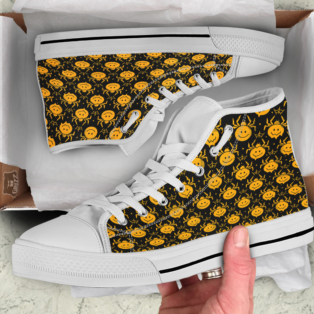 Yellow Spider Psychedelic Melt Print Pattern White High Top Shoes-grizzshop