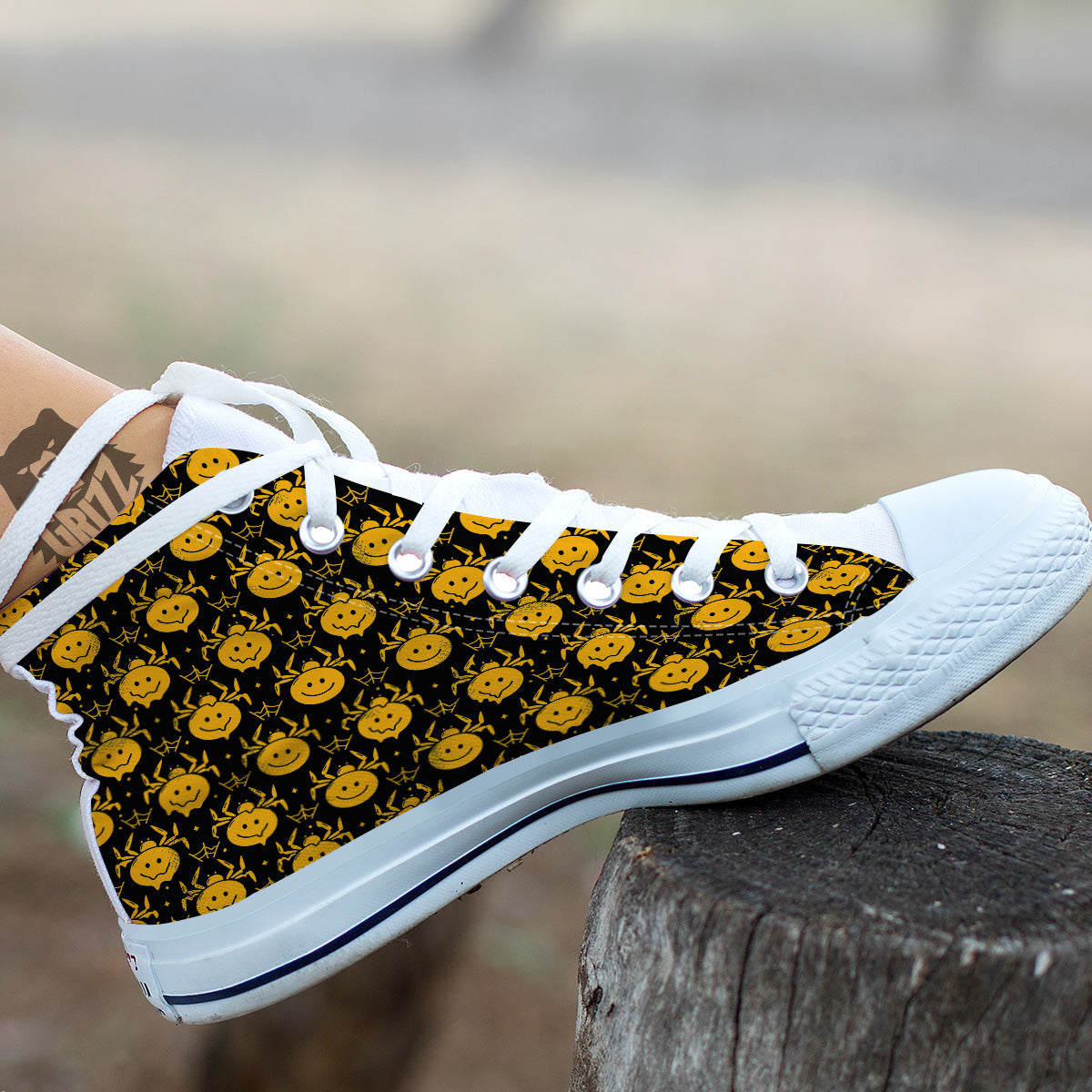 Yellow Spider Psychedelic Melt Print Pattern White High Top Shoes-grizzshop