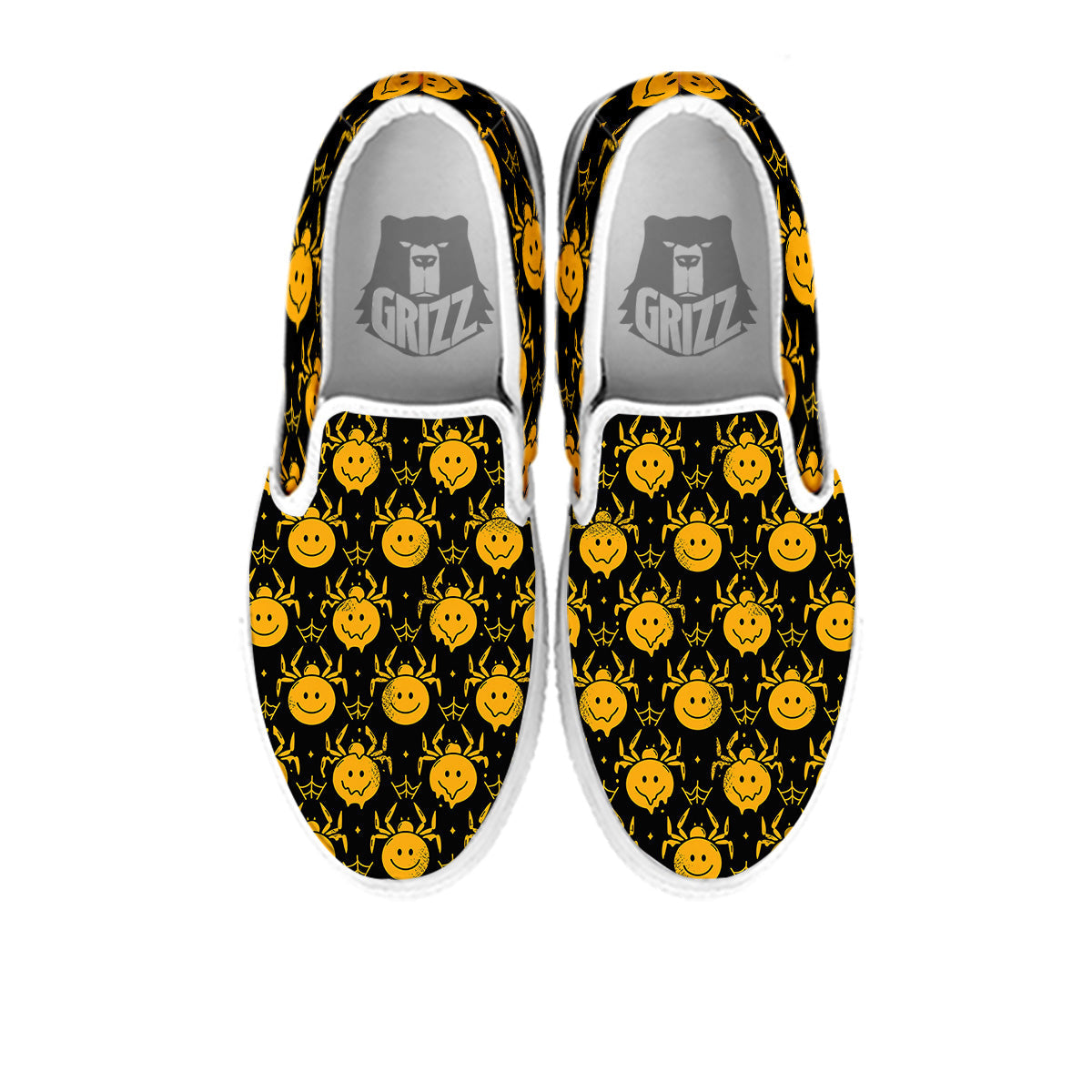 Yellow Spider Psychedelic Melt Print Pattern White Slip On Shoes-grizzshop