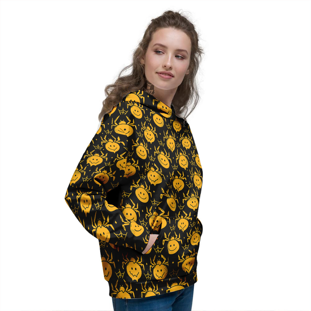 Yellow Spider Psychedelic Melt Print Pattern Women's Hoodie-grizzshop