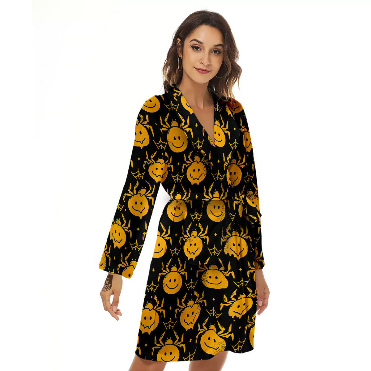 Yellow Spider Psychedelic Melt Print Pattern Women's Robe-grizzshop