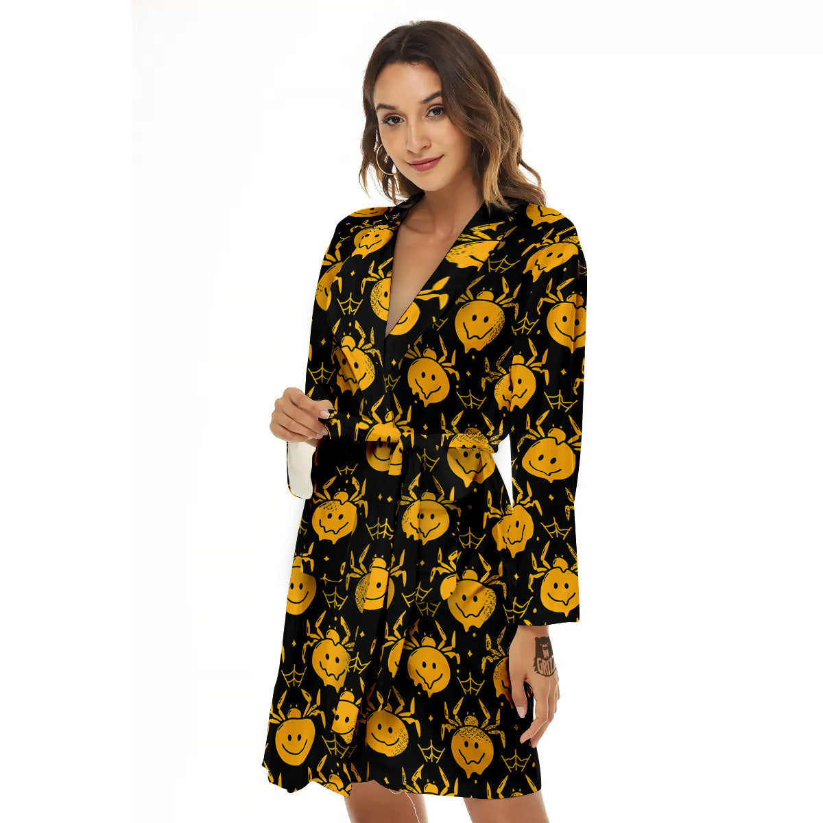 Yellow Spider Psychedelic Melt Print Pattern Women's Robe-grizzshop