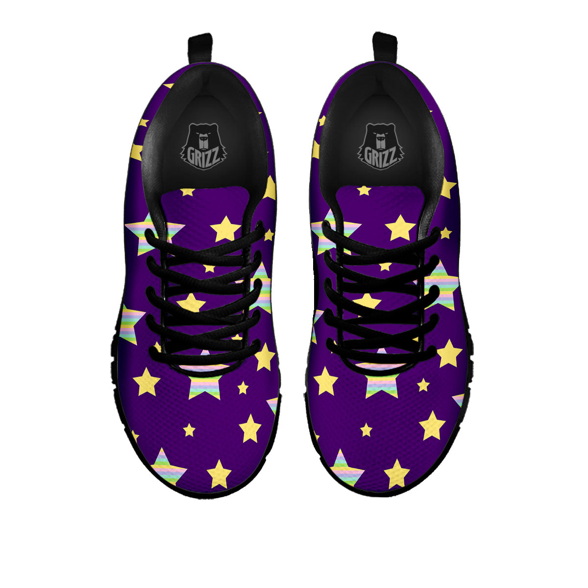 Yellow Stars Purple Print Pattern Black Sneaker-grizzshop