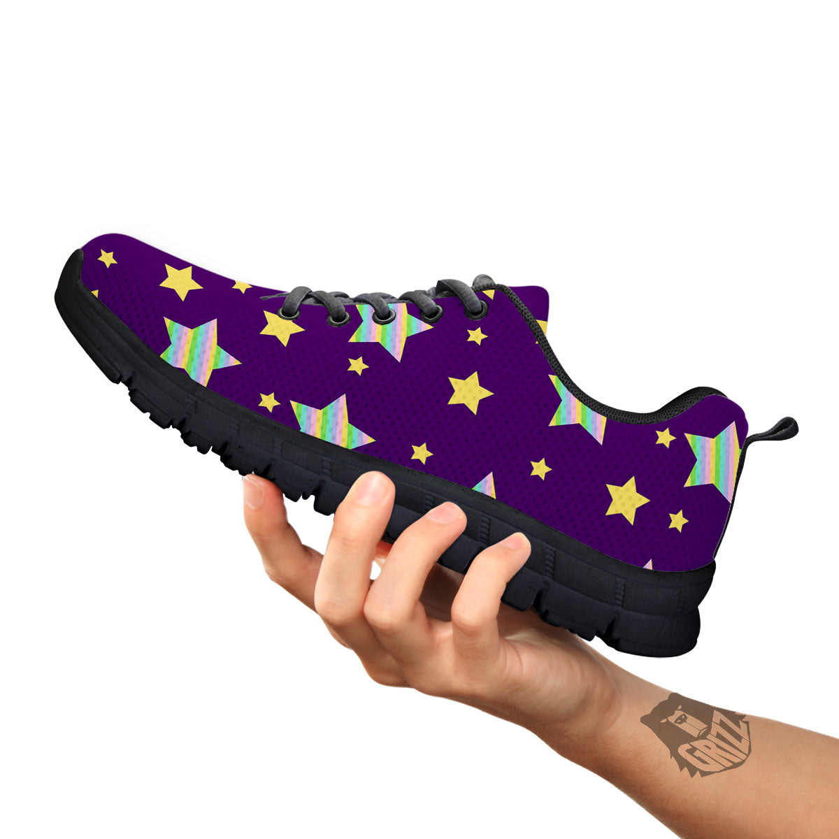 Yellow Stars Purple Print Pattern Black Sneaker-grizzshop