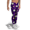 Yellow Stars Purple Print Pattern Men's Leggings-grizzshop