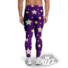 Yellow Stars Purple Print Pattern Men's Leggings-grizzshop