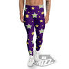 Yellow Stars Purple Print Pattern Men's Leggings-grizzshop