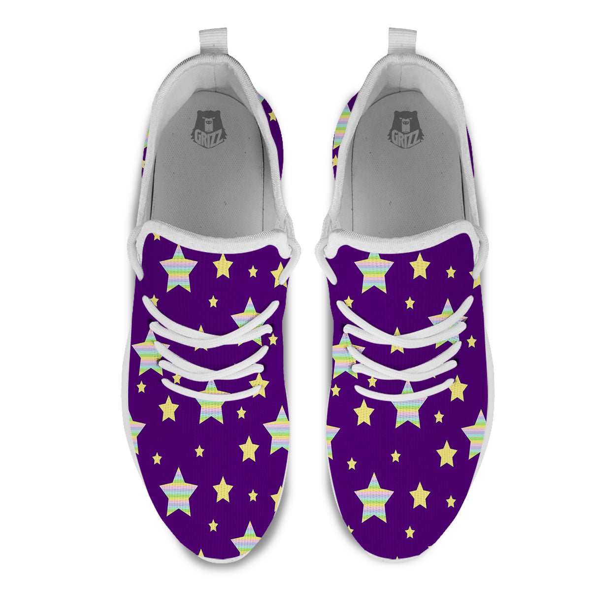 Yellow Stars Purple Print Pattern White Athletic Shoes-grizzshop