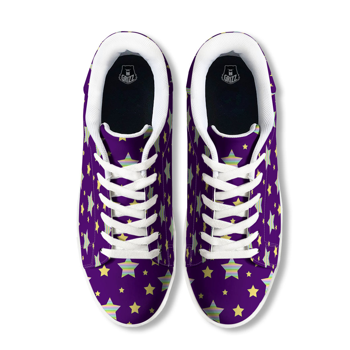 Yellow Stars Purple Print Pattern White Low Top Sneakers-grizzshop
