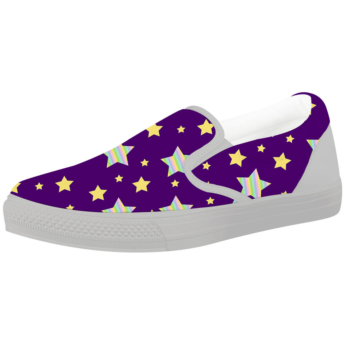 Yellow Stars Purple Print Pattern White Slip On Shoes-grizzshop