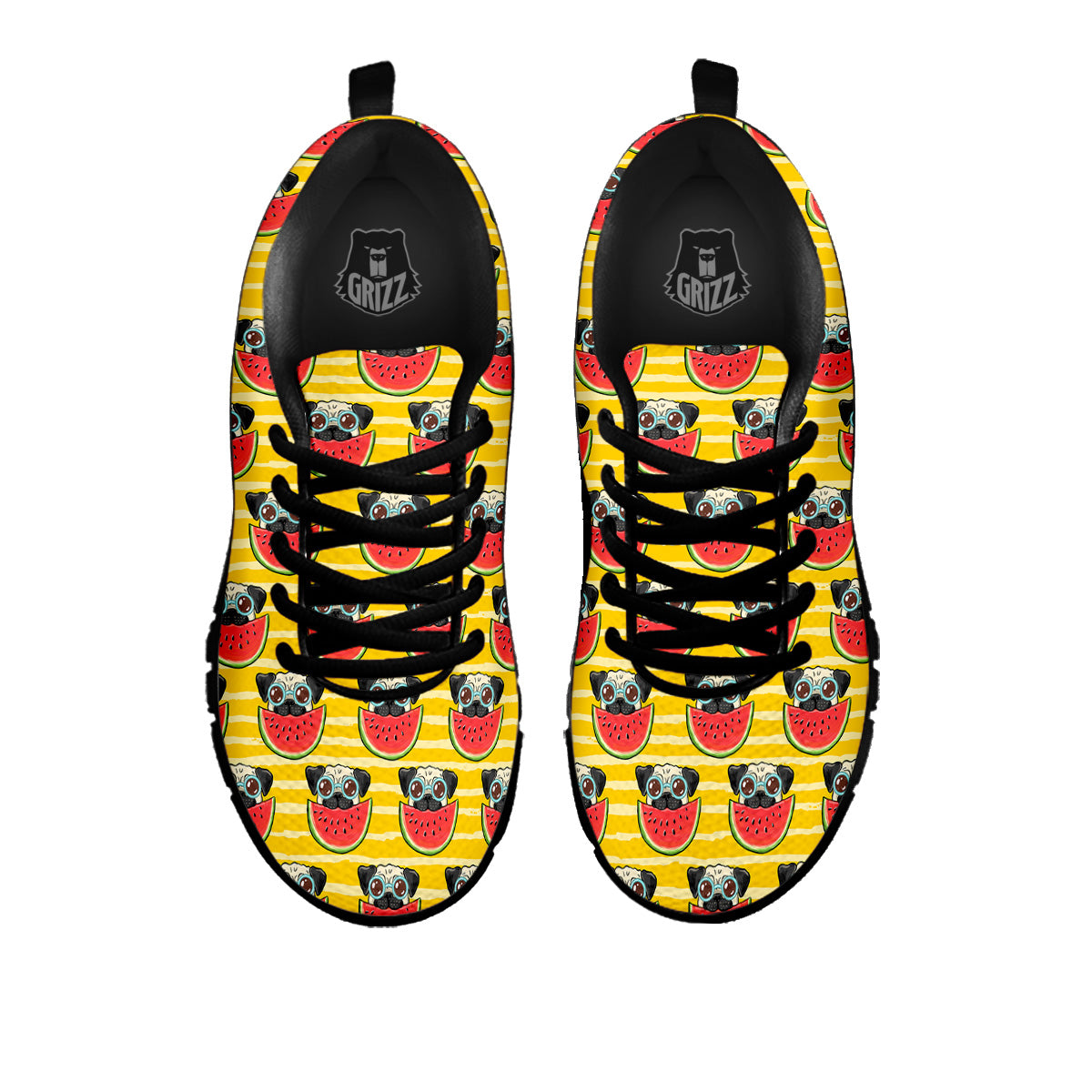 Yellow Striped Pug Dog Print Pattern Black Sneaker-grizzshop