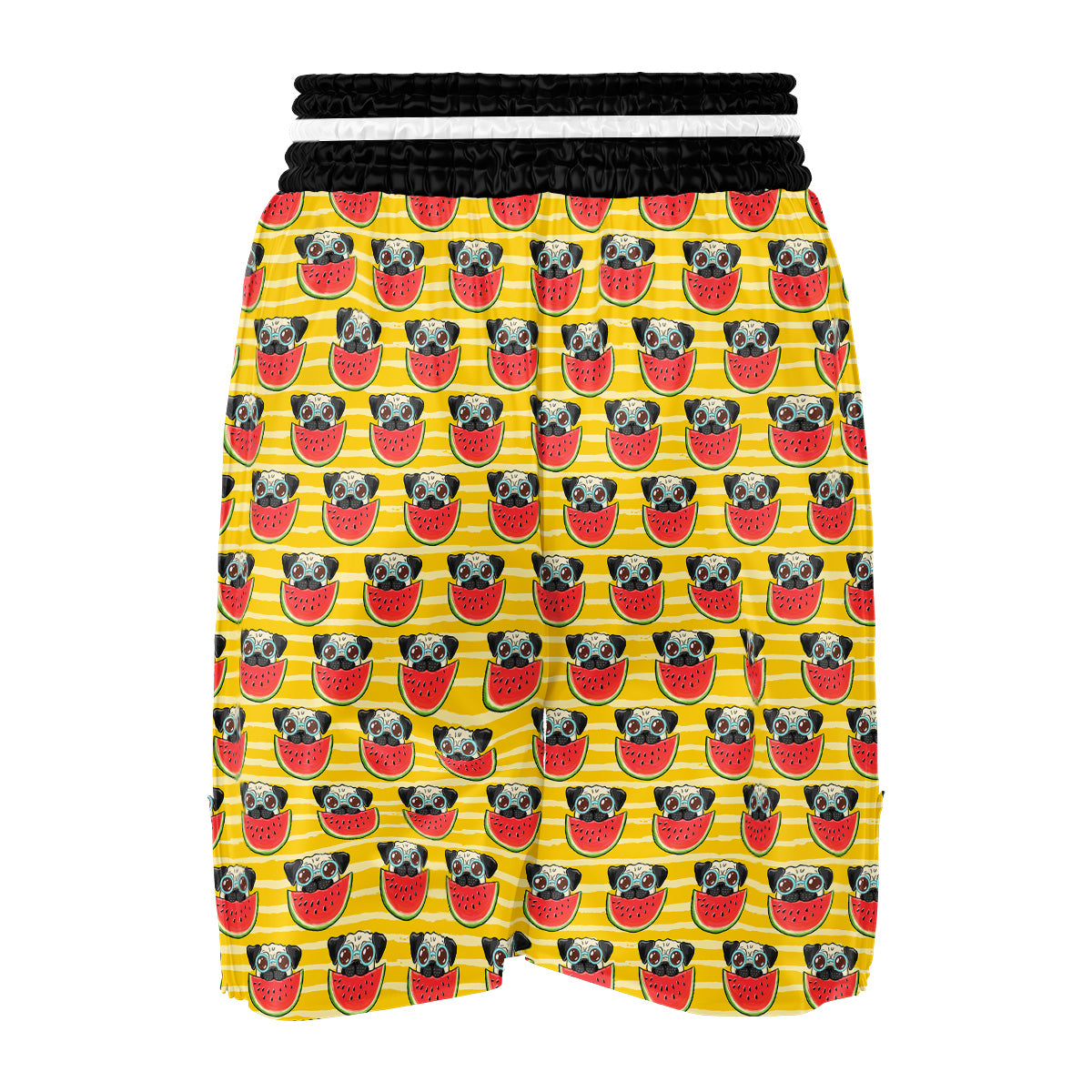 Yellow Striped Pug Dog Print Pattern Boxing Shorts-grizzshop