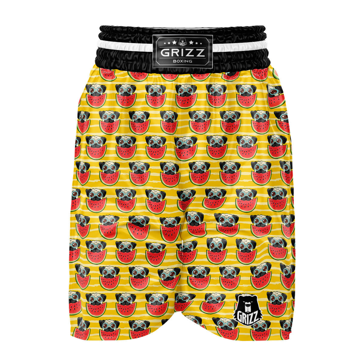 Yellow Striped Pug Dog Print Pattern Boxing Shorts-grizzshop