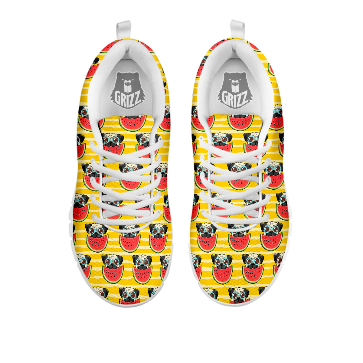 Yellow Striped Pug Dog Print Pattern White Sneaker-grizzshop
