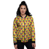 Yellow Striped Pug Dog Print Pattern Women's Bomber Jacket-grizzshop