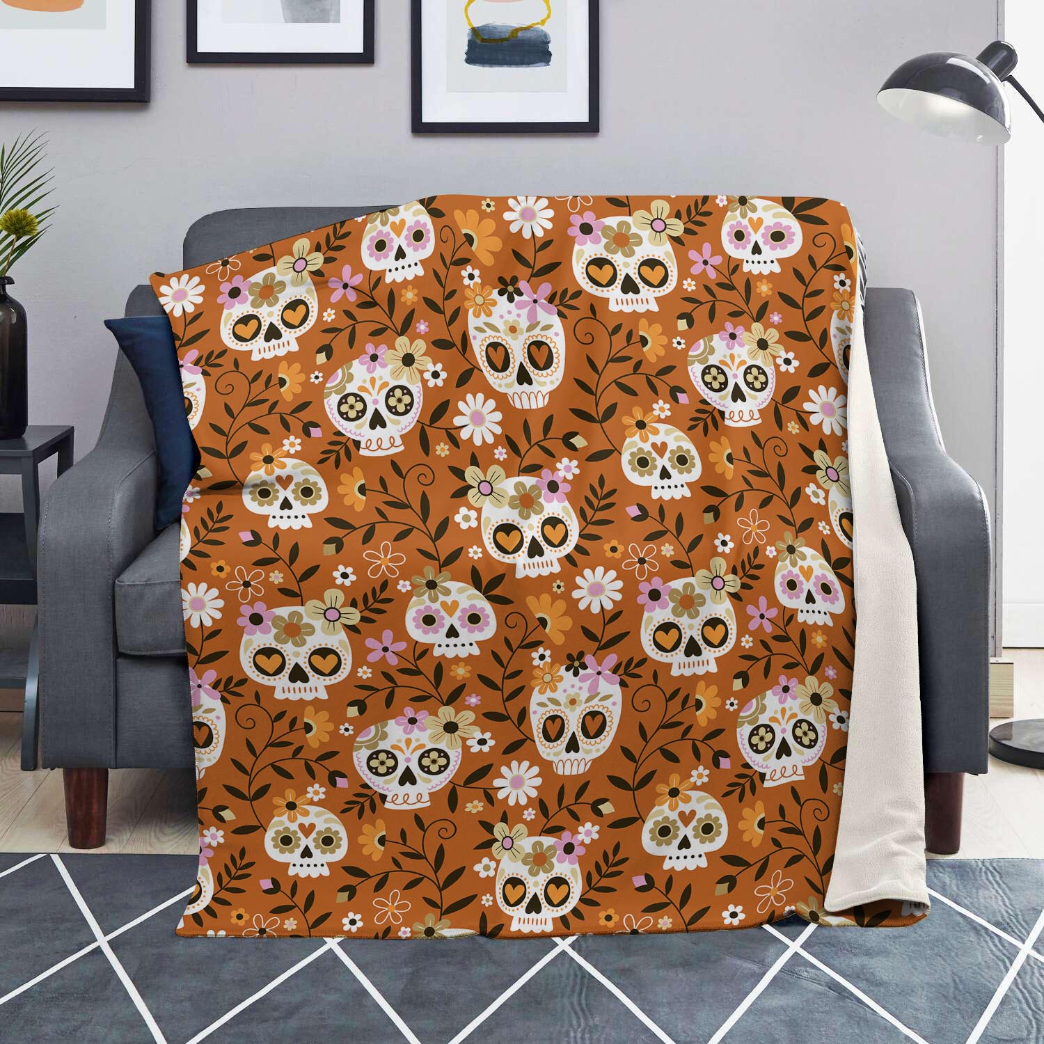 Yellow Sugar Skull Blanket-grizzshop