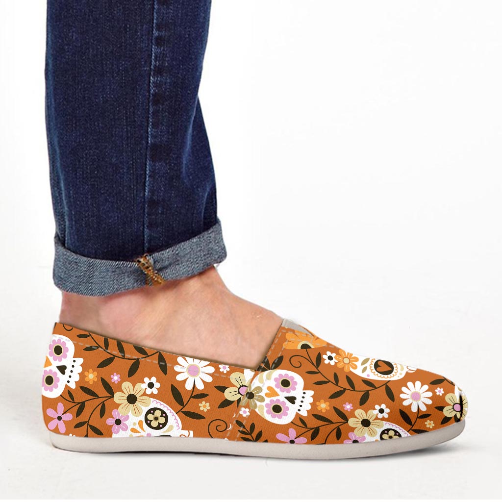 Yellow Sugar Skull Canvas Shoes-grizzshop